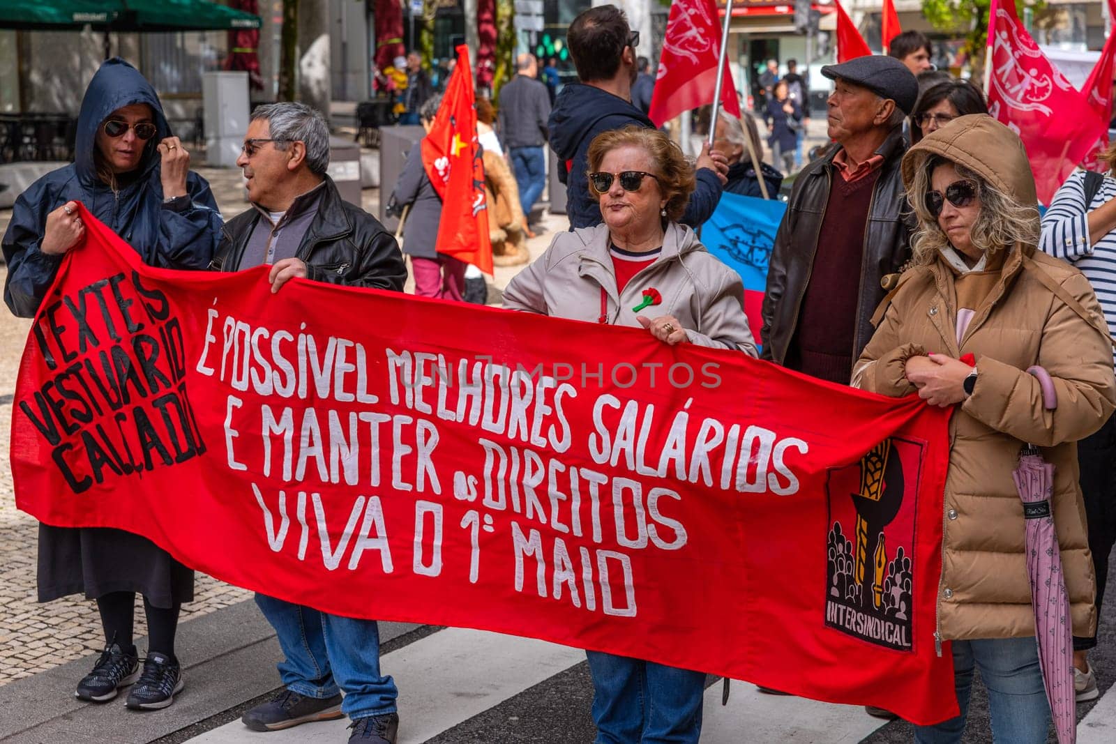 Porto, Portugal: May 1, 2024: Celebration and Protest of the May 1in Portugal, Labour Day, in Porto, Portugal