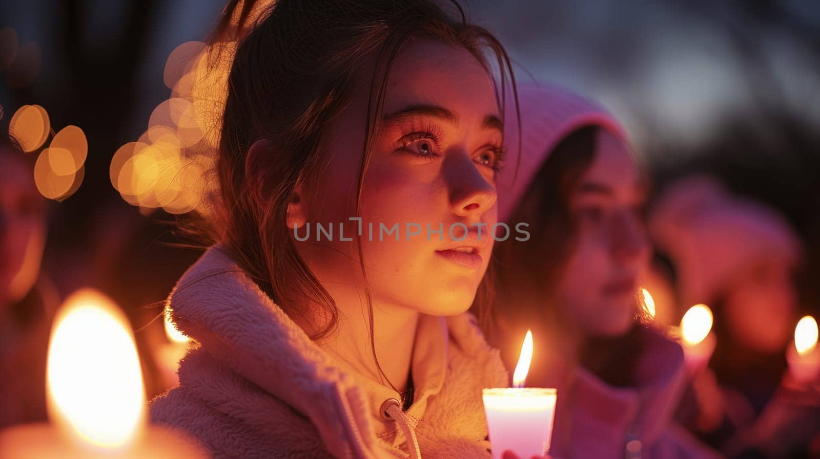Candlelight vigil honoring breast cancer patients and their families, people holding candles