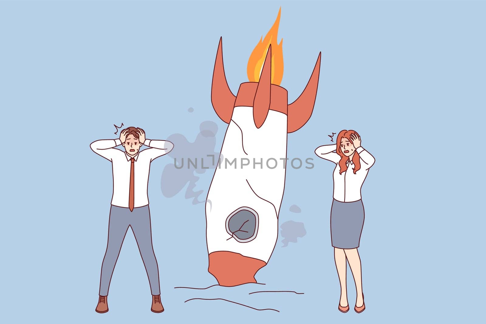 Rocket crash and failure of space startup launched by bewildered, unprofessional business people. Mission to conquer space failed due to incompetence and lack of experience of company design team
