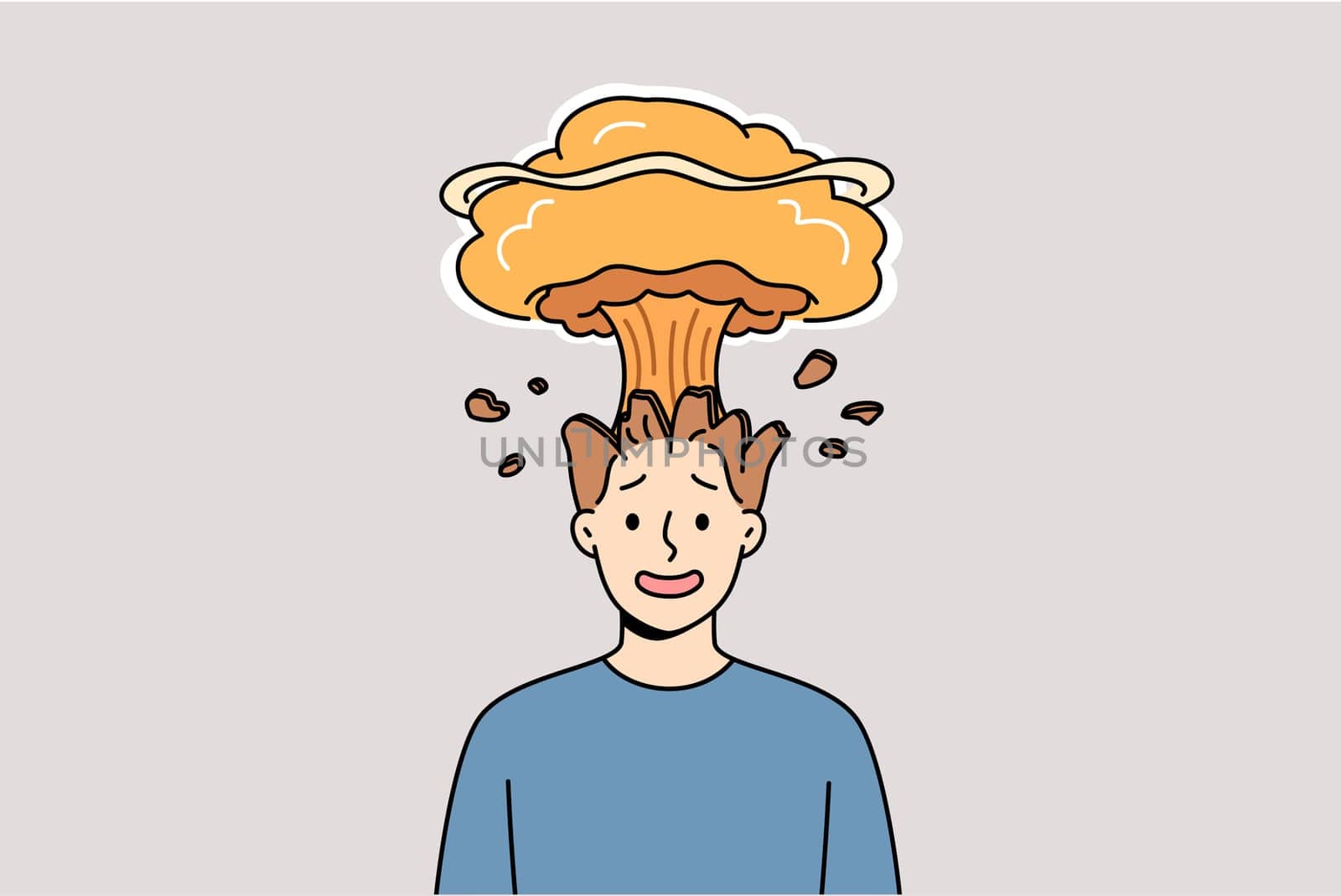 Man feels explosion in head due to brain overload with unnecessary data and lack of information hygiene. Overload causes nuclear boom for guy who has experienced sudden surge of anger and aggression