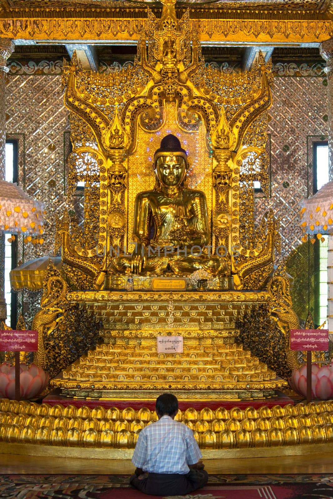 Buddhist shrine in the Botatung Pagoda in central Yangon (Rangoon) in Myanmar (Burma).