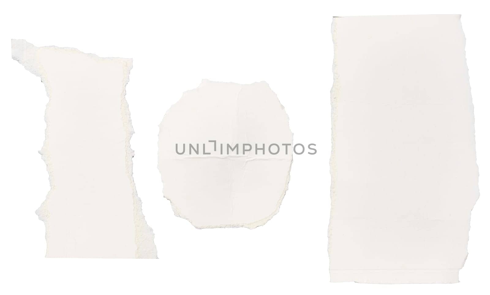 Torn white pieces of paper on isolated background, set
