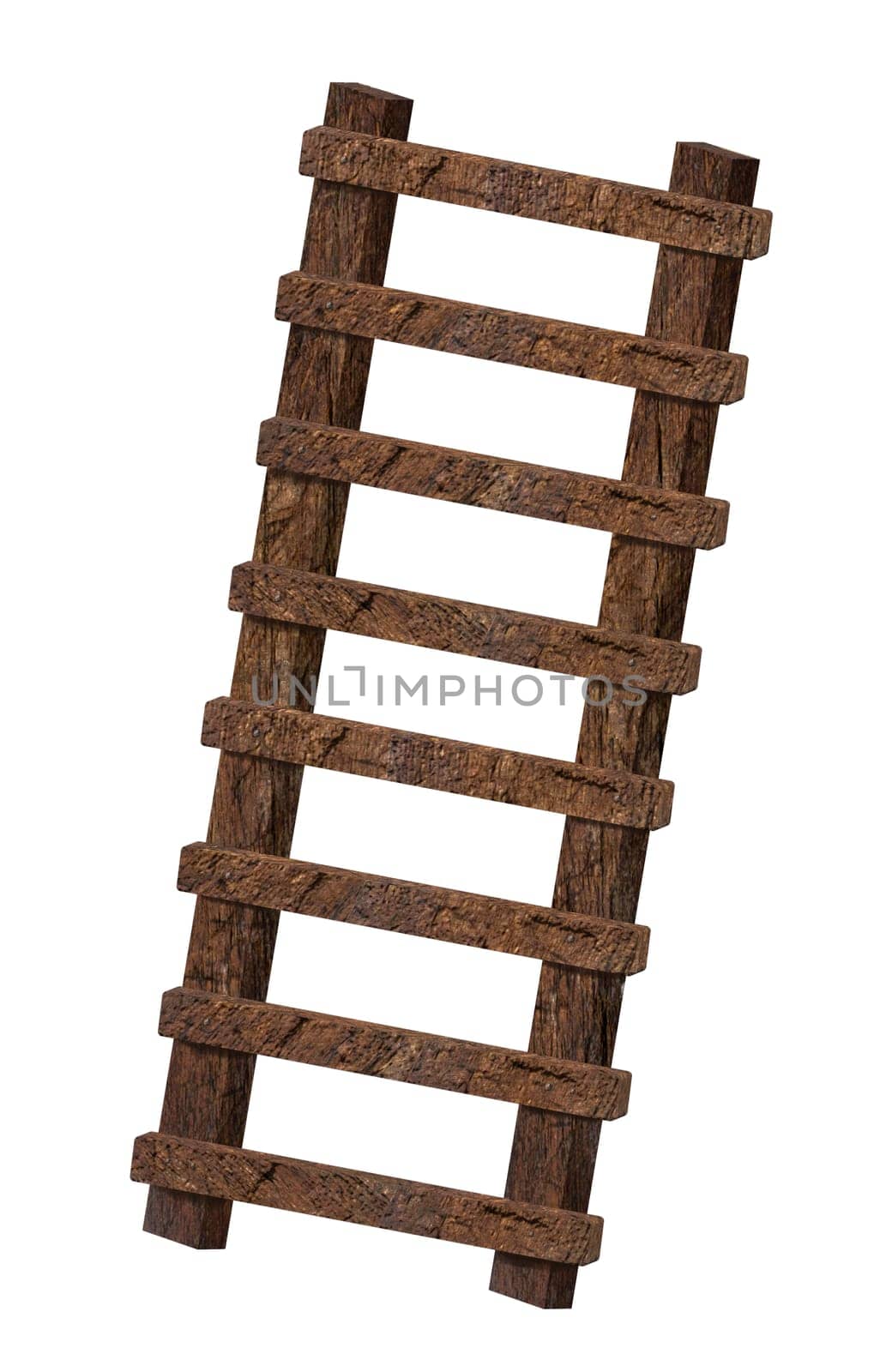 Wooden staircase made from old brown boards on an isolated background