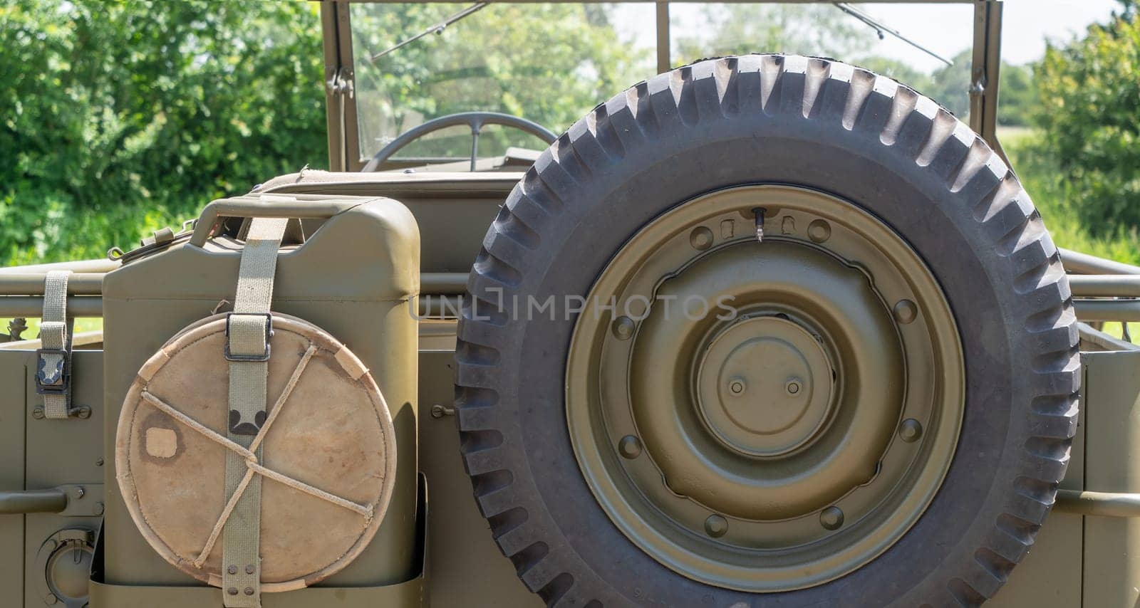 back view of American military vintage vehicle