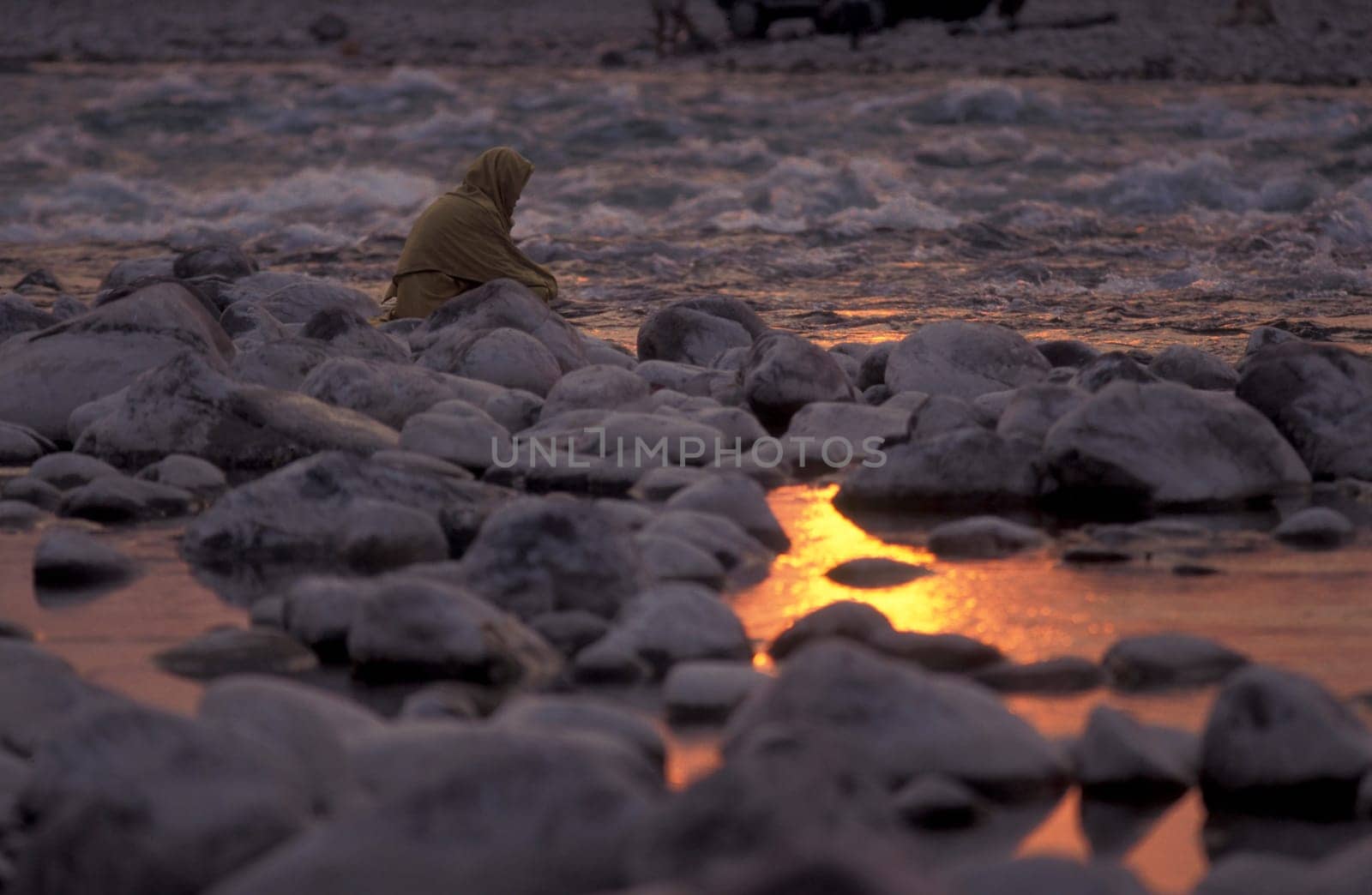 a Holy men and Street Sadhus at the Holy Ganges River in the city of Rishikesh in the Province Uttarakhand in India.  India, Rishikesh, February, 1998