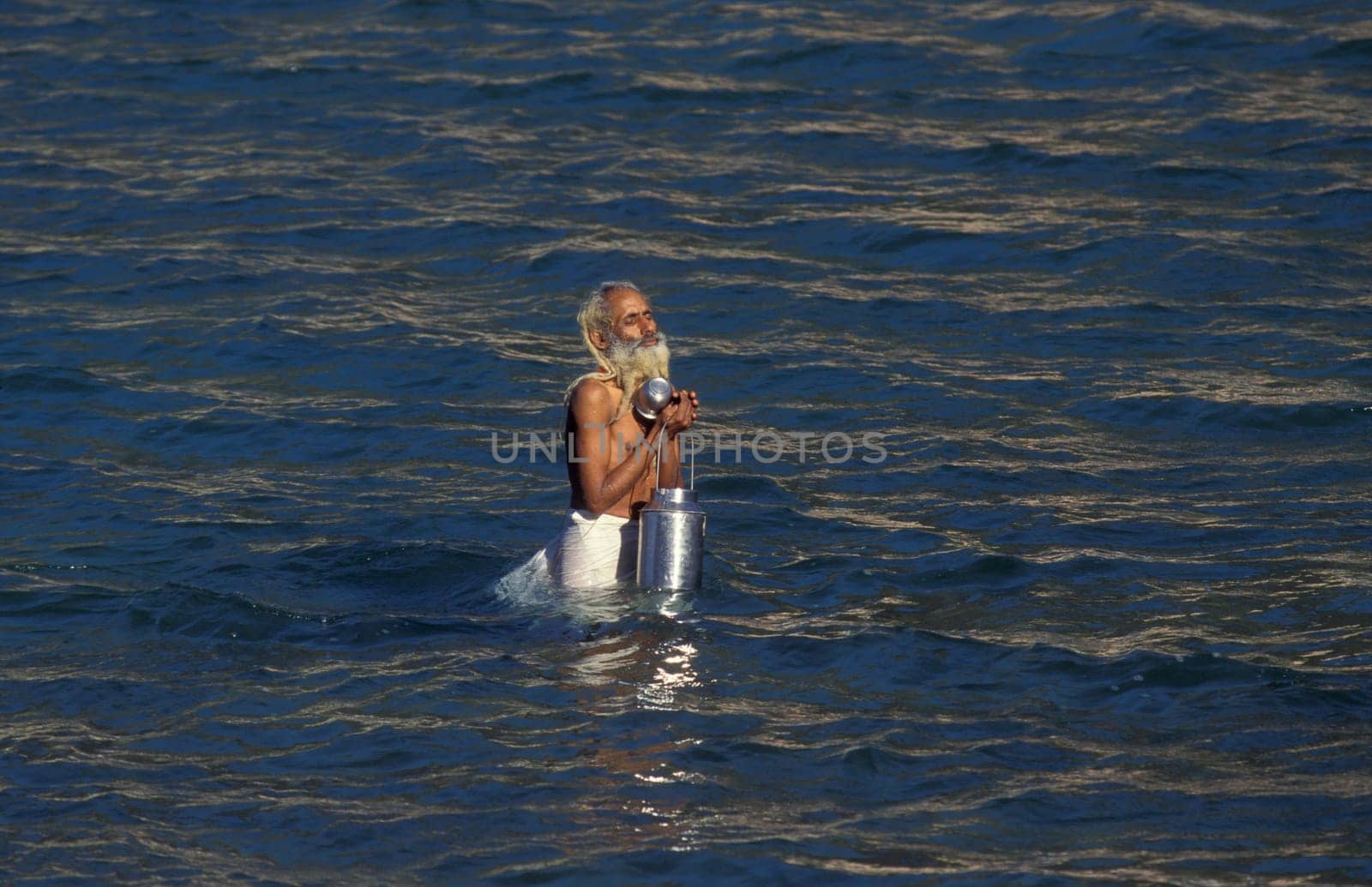 a Holy men and Street Sadhus at the Holy Ganges River in the city of Rishikesh in the Province Uttarakhand in India.  India, Rishikesh, February, 1998