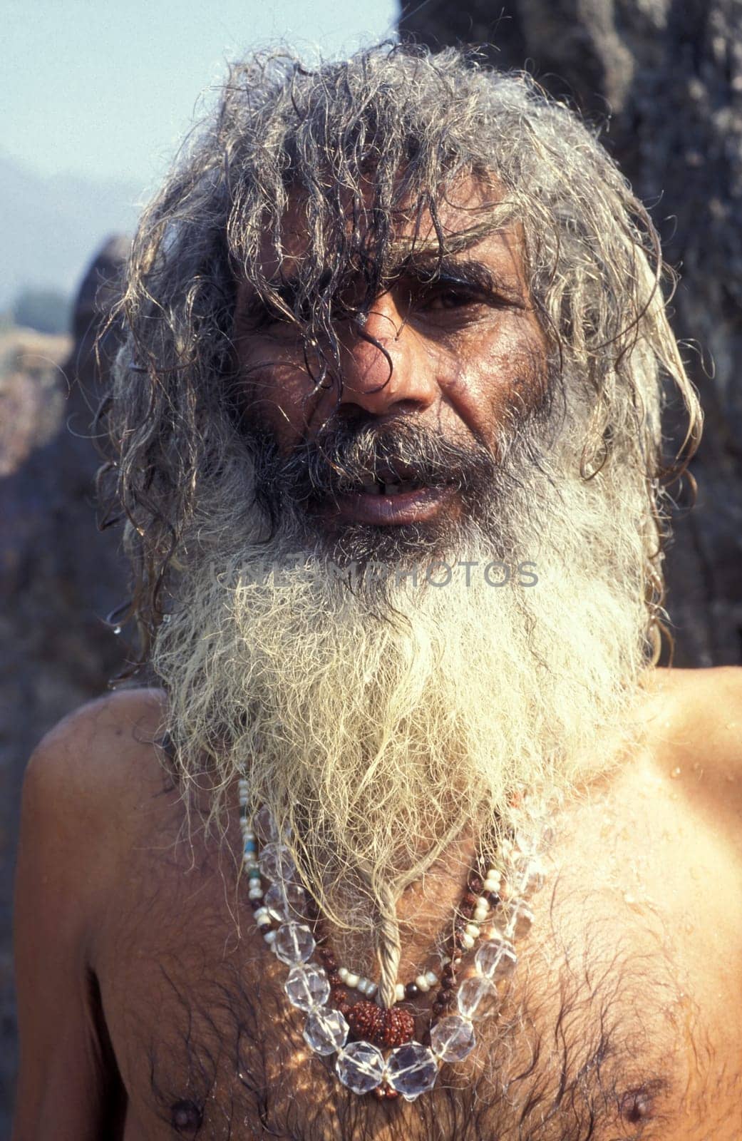 a Holy men and Street Sadhus at the Holy Ganges River in the city of Rishikesh in the Province Uttarakhand in India.  India, Rishikesh, February, 1998