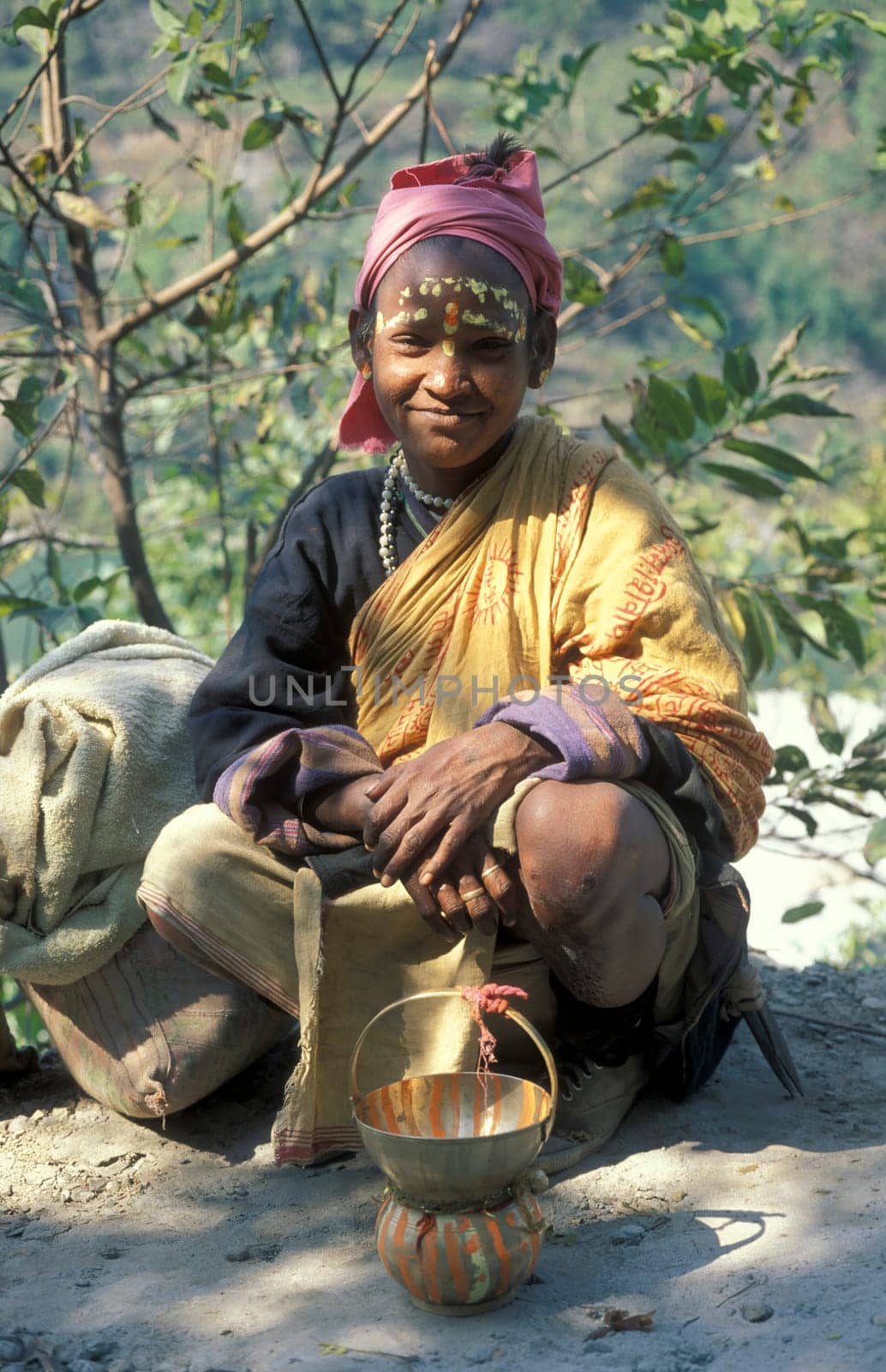 a Holy men and Street Sadhus at the Holy Ganges River in the city of Rishikesh in the Province Uttarakhand in India.  India, Rishikesh, February, 1998