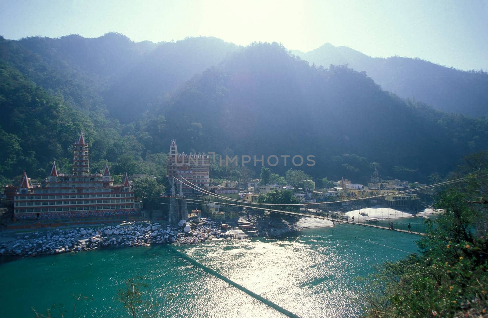 a Hindu Hermitage or Monastery of Ashram at the Holy Ganges River in the city of Rishikesh in the Province Uttarakhand in India.  India, Rishikesh, February, 1998