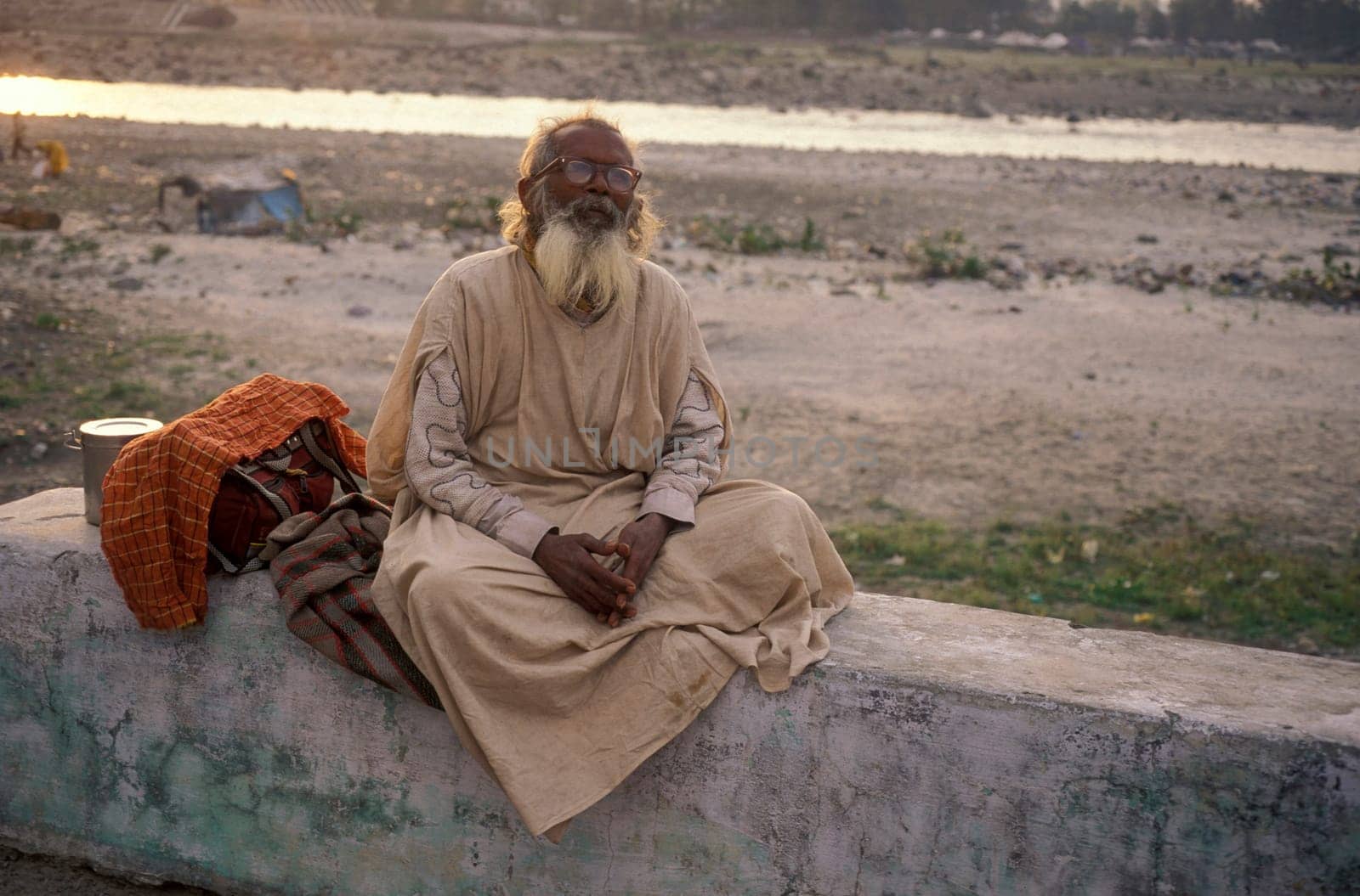a Holy men and Street Sadhus at the Holy Ganges River in the city of Rishikesh in the Province Uttarakhand in India.  India, Rishikesh, February, 1998