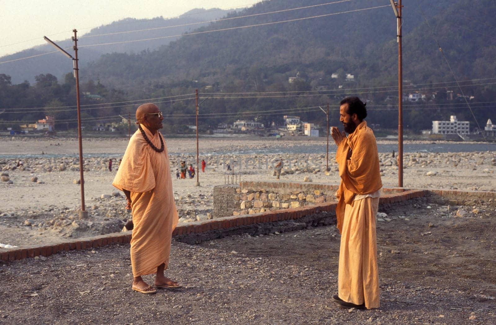 a Holy men and Street Sadhus at the Holy Ganges River in the city of Rishikesh in the Province Uttarakhand in India.  India, Rishikesh, February, 1998