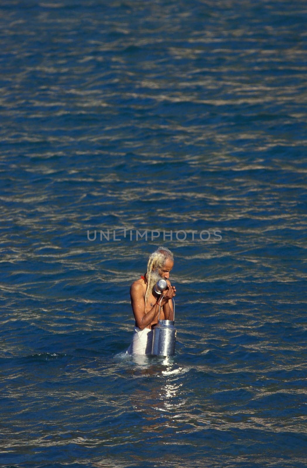 a Holy men and Street Sadhus at the Holy Ganges River in the city of Rishikesh in the Province Uttarakhand in India.  India, Rishikesh, February, 1998