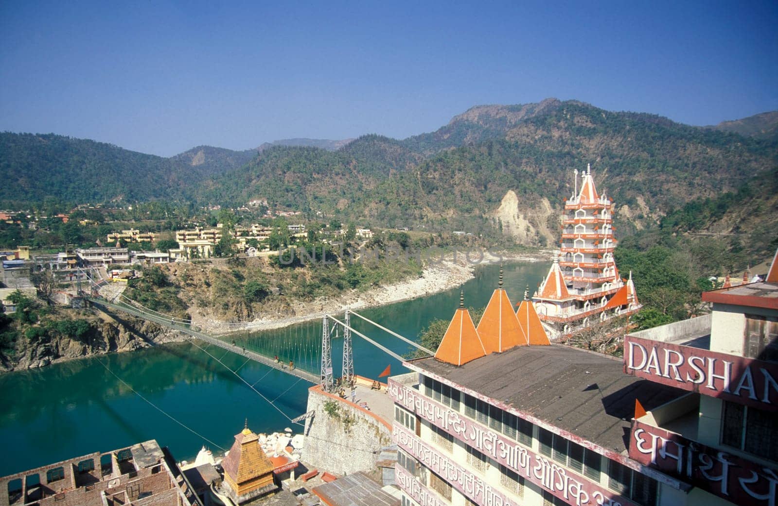 a Hindu Hermitage or Monastery of Ashram at the Holy Ganges River in the city of Rishikesh in the Province Uttarakhand in India.  India, Rishikesh, February, 1998