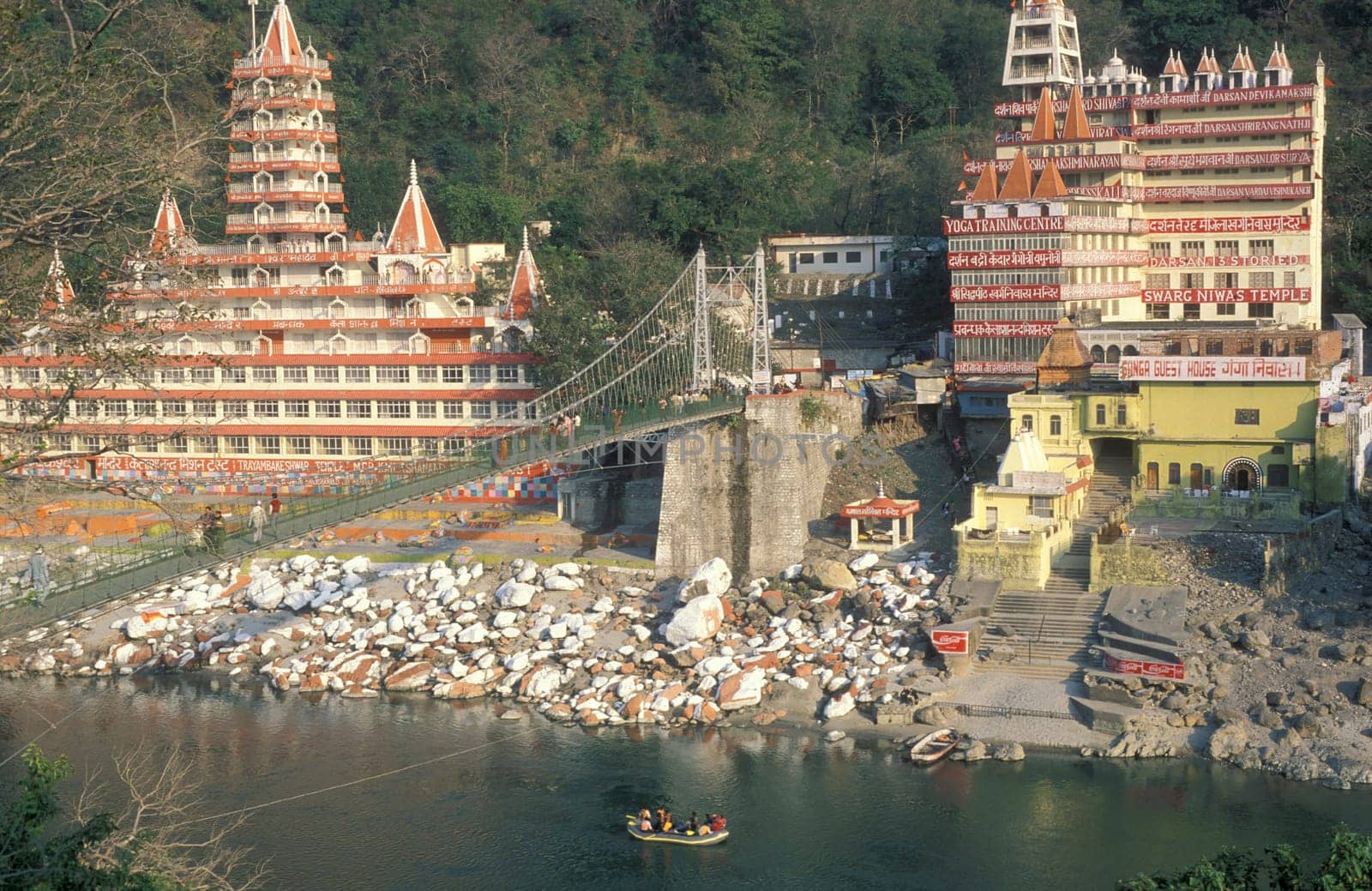 a Hindu Hermitage or Monastery of Ashram at the Holy Ganges River in the city of Rishikesh in the Province Uttarakhand in India.  India, Rishikesh, February, 1998