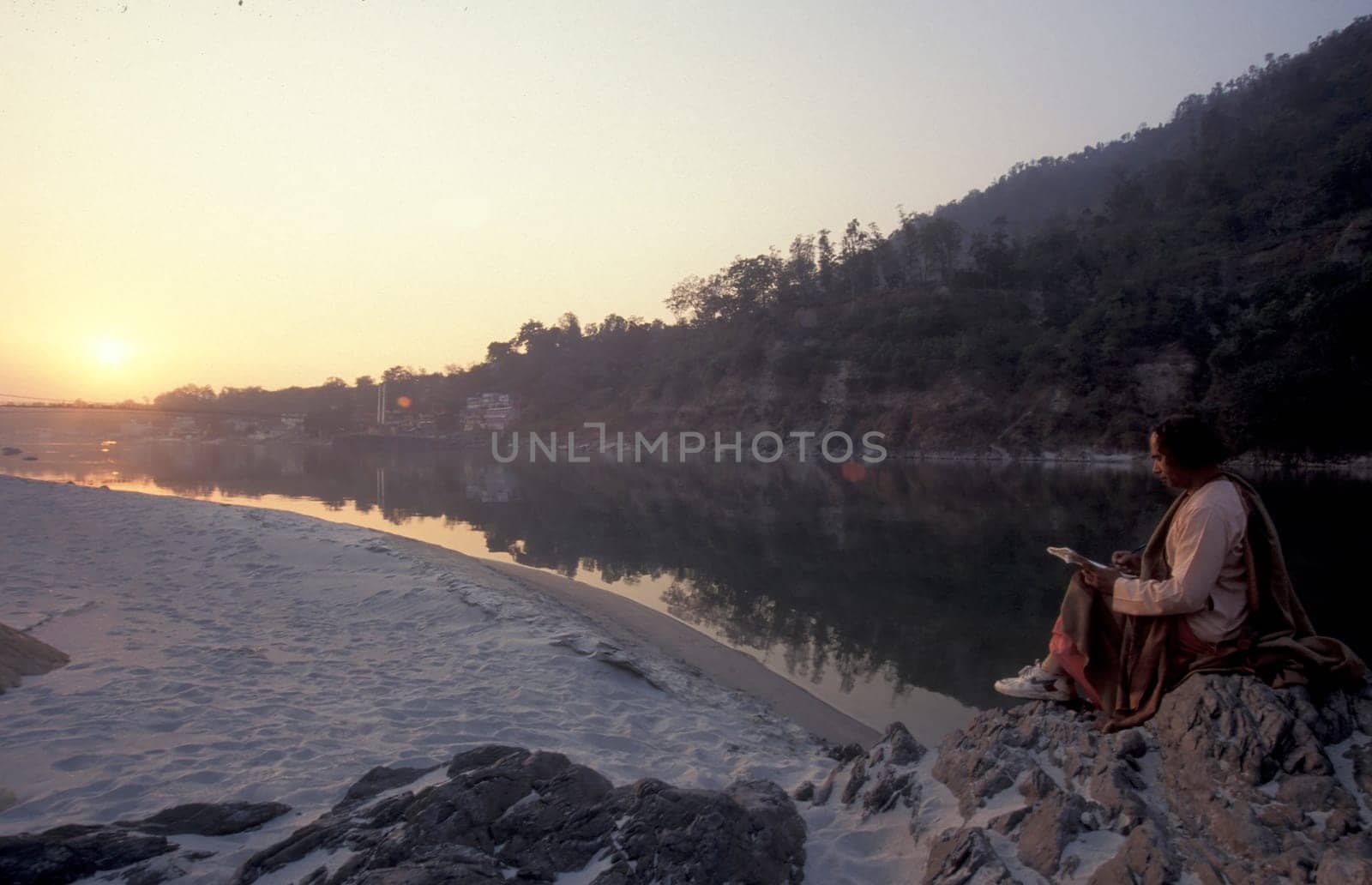 a Holy men and Street Sadhus at the Holy Ganges River in the city of Rishikesh in the Province Uttarakhand in India.  India, Rishikesh, February, 1998