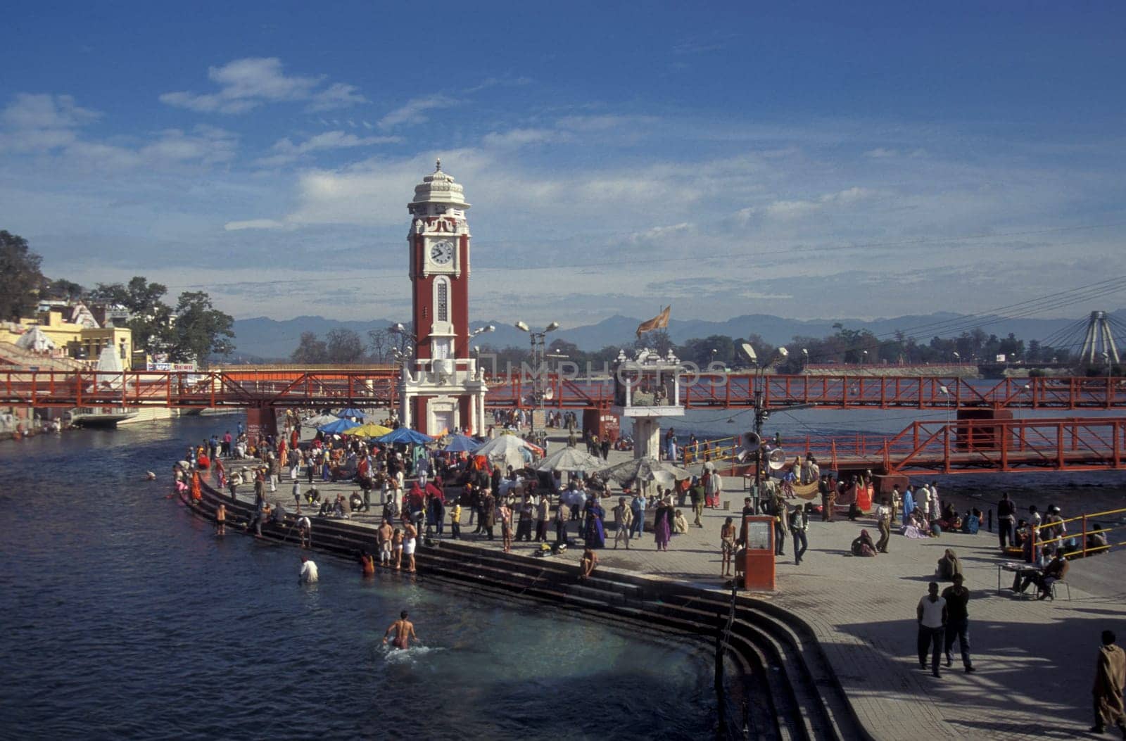 Hindi Pilgrim take a Bath in the Ganges River in the city of Haridwar in the Province Uttarakhand in India.  India, Haridwar, February, 1998