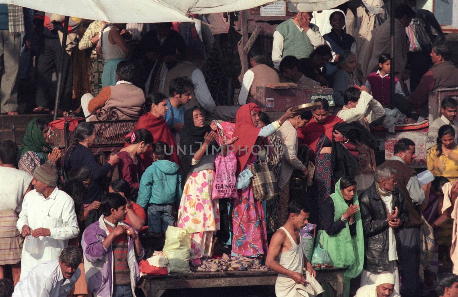 Hindi Pilgrim on a ceremony at the Ganges River in the city of Haridwar in the Province Uttarakhand in India.  India, Haridwar, February, 1998