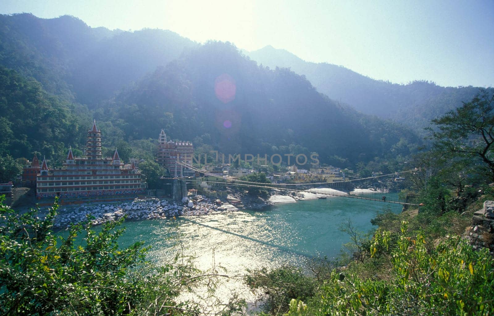 a Hindu Hermitage or Monastery of Ashram at the Holy Ganges River in the city of Rishikesh in the Province Uttarakhand in India.  India, Rishikesh, February, 1998