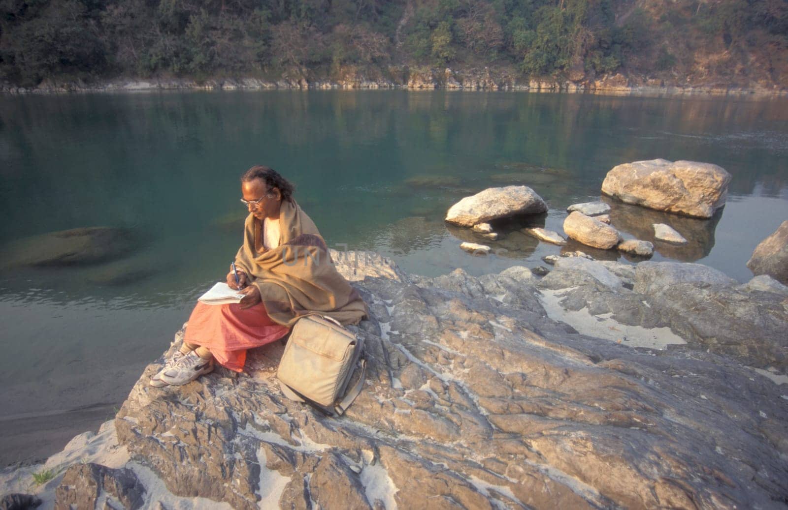 a Holy men and Street Sadhus at the Holy Ganges River in the city of Rishikesh in the Province Uttarakhand in India.  India, Rishikesh, February, 1998