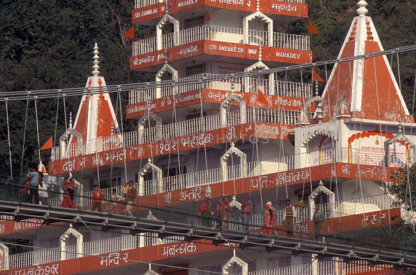 a Hindu Hermitage or Monastery of Ashram at the Holy Ganges River in the city of Rishikesh in the Province Uttarakhand in India.  India, Rishikesh, February, 1998