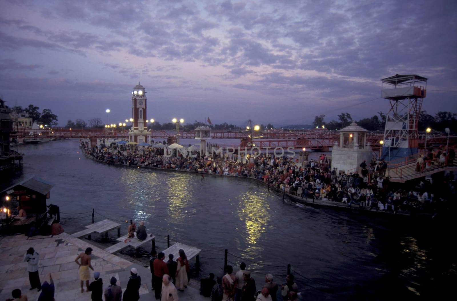 Hindi Pilgrim take a Bath in the Ganges River in the city of Haridwar in the Province Uttarakhand in India.  India, Haridwar, February, 1998