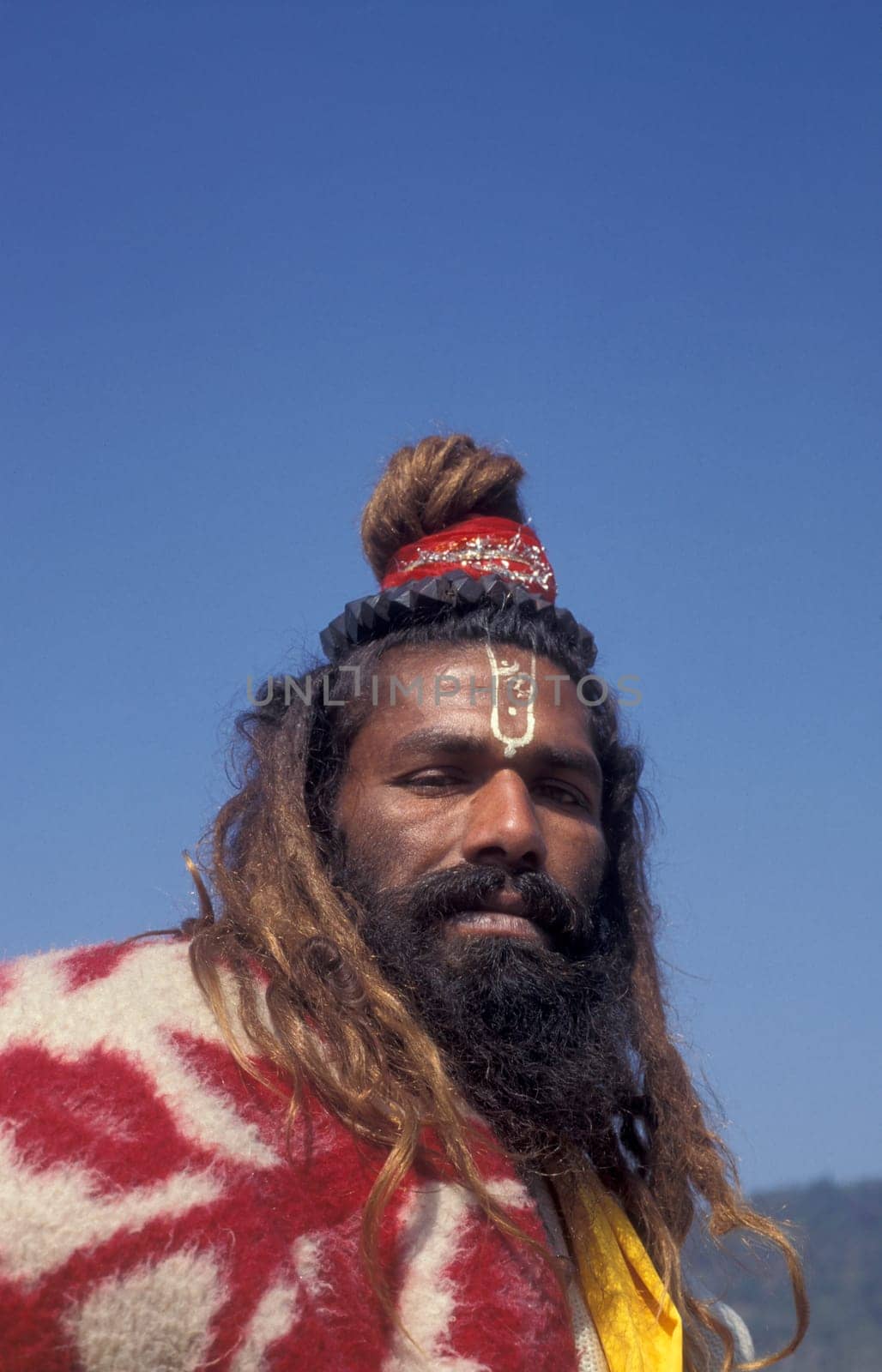 a Holy men and Street Sadhus at the Holy Ganges River in the city of Rishikesh in the Province Uttarakhand in India.  India, Rishikesh, February, 1998