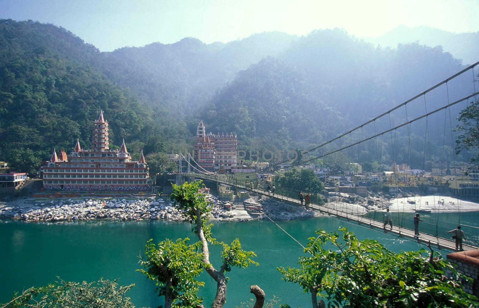 a Hindu Hermitage or Monastery of Ashram at the Holy Ganges River in the city of Rishikesh in the Province Uttarakhand in India.  India, Rishikesh, February, 1998
