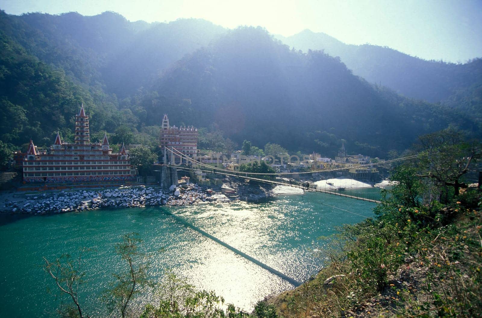a Hindu Hermitage or Monastery of Ashram at the Holy Ganges River in the city of Rishikesh in the Province Uttarakhand in India.  India, Rishikesh, February, 1998
