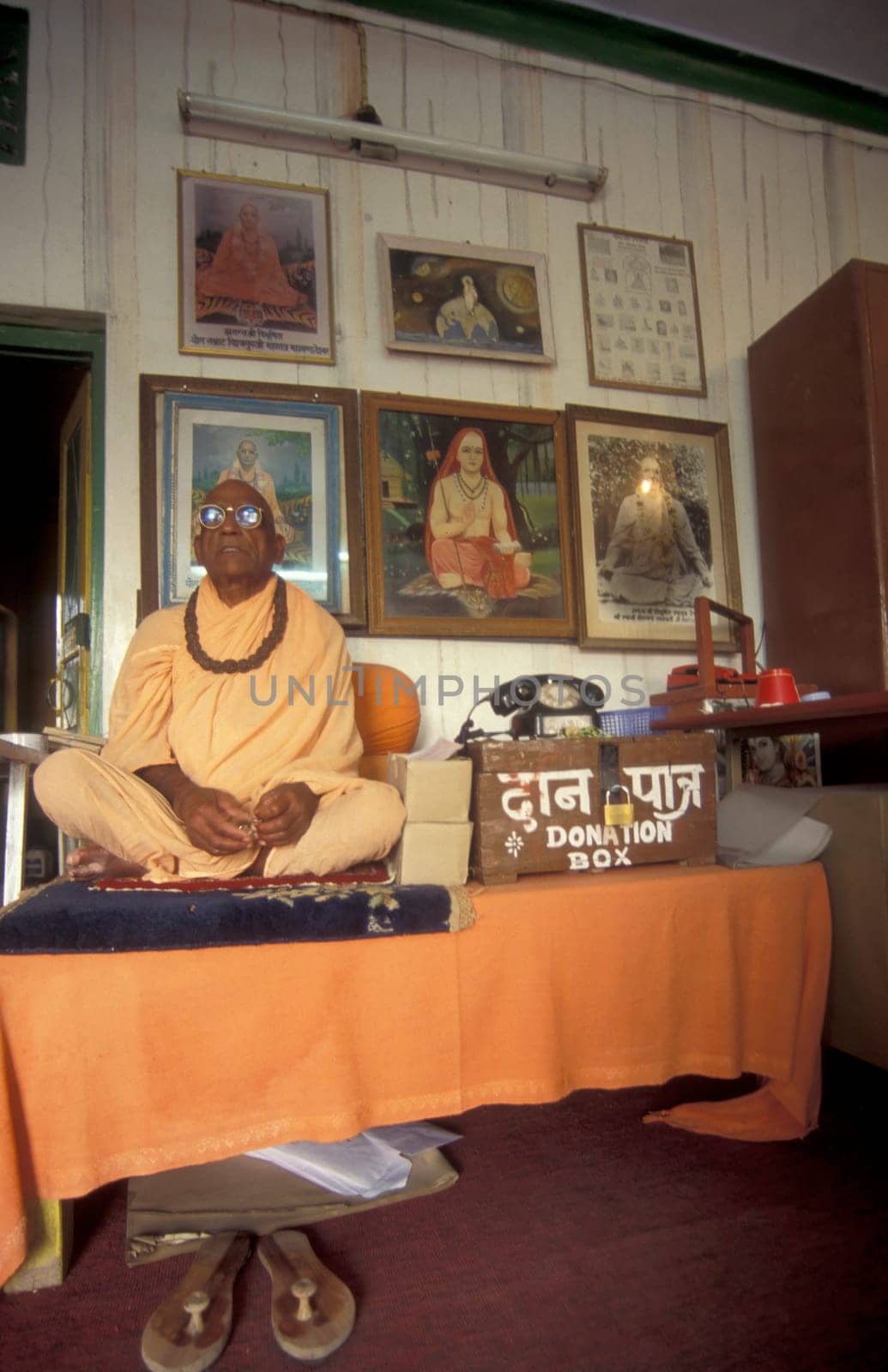 a Holi Men at a Hindu Hermitage or Monastery of Ashram at the Holy Ganges River in the city of Rishikesh in the Province Uttarakhand in India.  India, Rishikesh, February, 1998