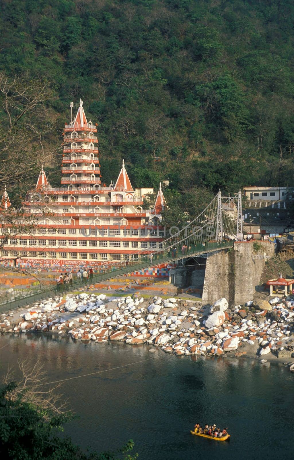 a Hindu Hermitage or Monastery of Ashram at the Holy Ganges River in the city of Rishikesh in the Province Uttarakhand in India.  India, Rishikesh, February, 1998