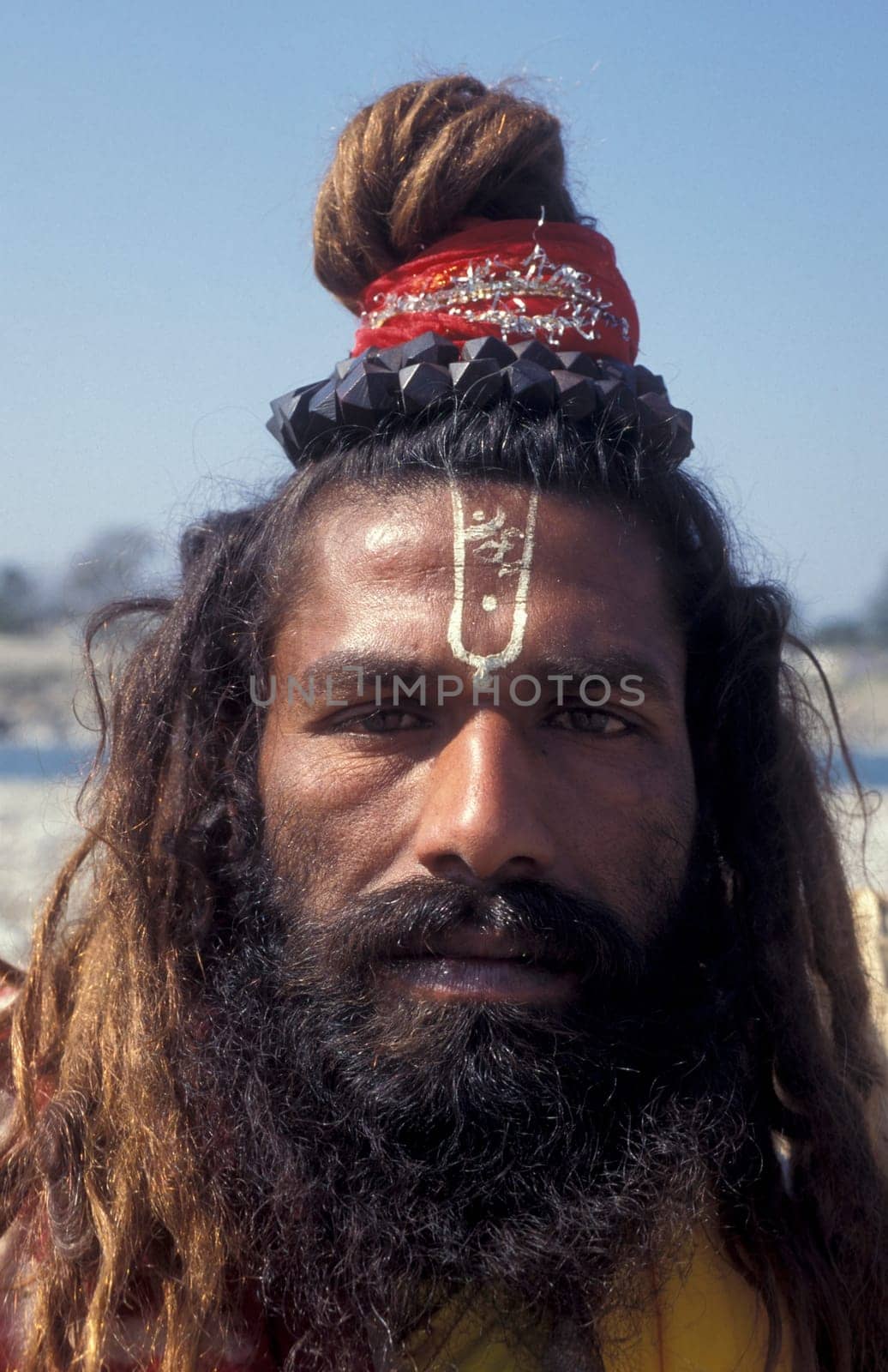 a Holy men and Street Sadhus at the Holy Ganges River in the city of Rishikesh in the Province Uttarakhand in India.  India, Rishikesh, February, 1998