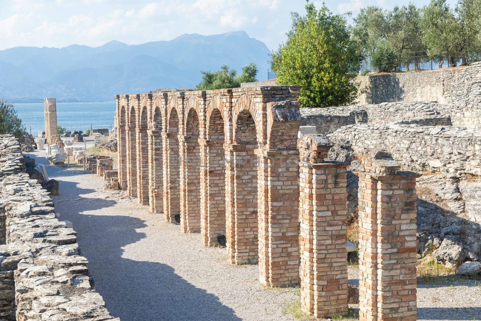 Italy travel destination. Grottoes of Catullus, antique Roman villa in Sirmione, Lake of Garda - 1st century AD
