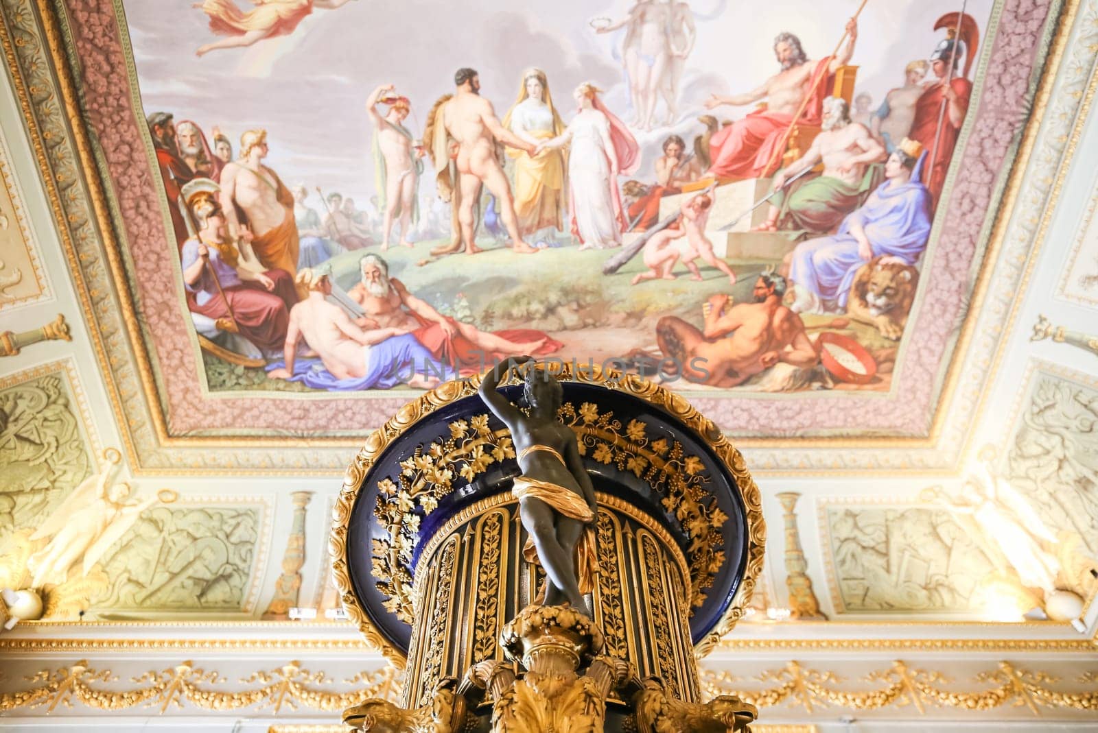 Florence, Italy - 29 June 2023: Palazzo Pitti - Pitti Palace travel destination - museum interior. Antique hall, Renaissance collection