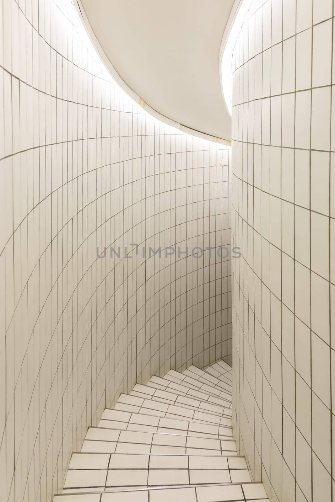Contemporary white staircase. Apartment indoor, luxury interior - nobody