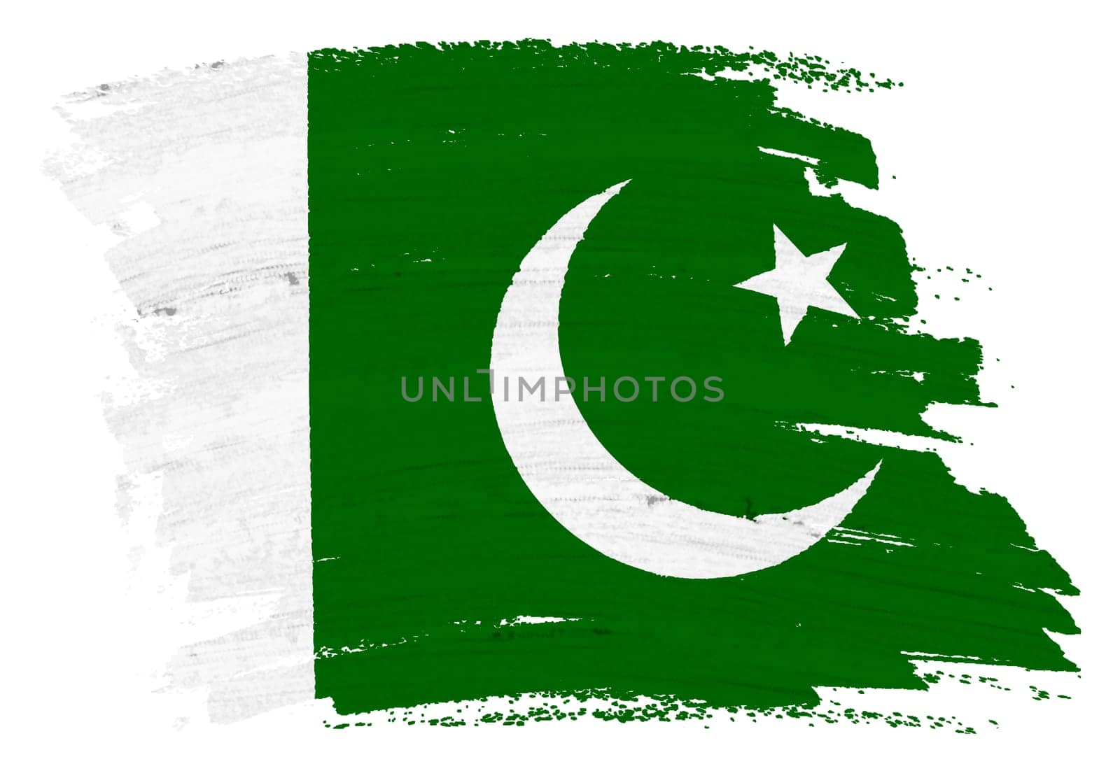 A Pakistan flag background paint splash brushstroke 3d illustration with clipping path green white star