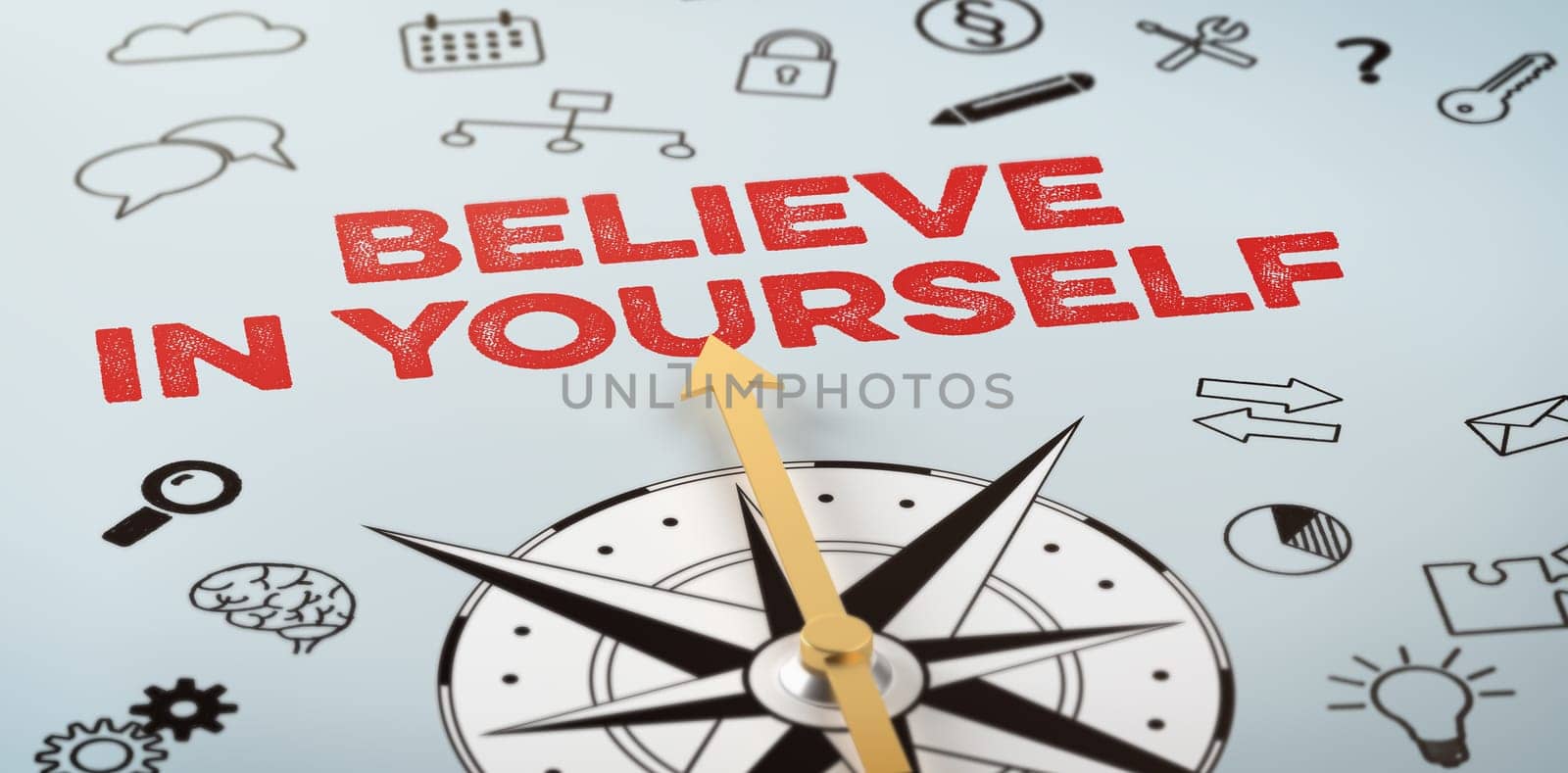 A compass with icons -  Believe in yourself