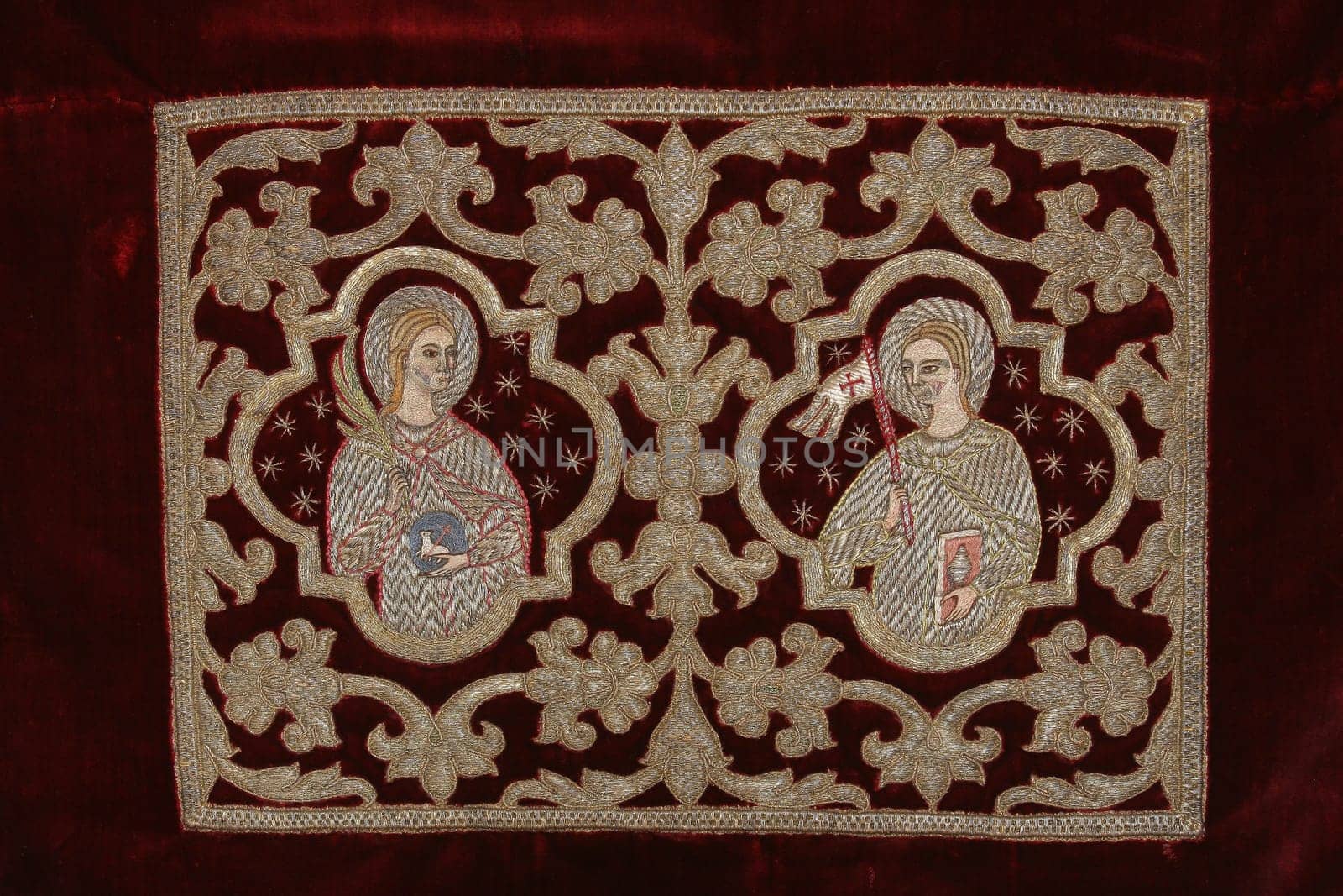Gold embroidered church vestment, detail, Abbot's treasury in the Saint Mark Church in Korcula, Korcula island, Croatia