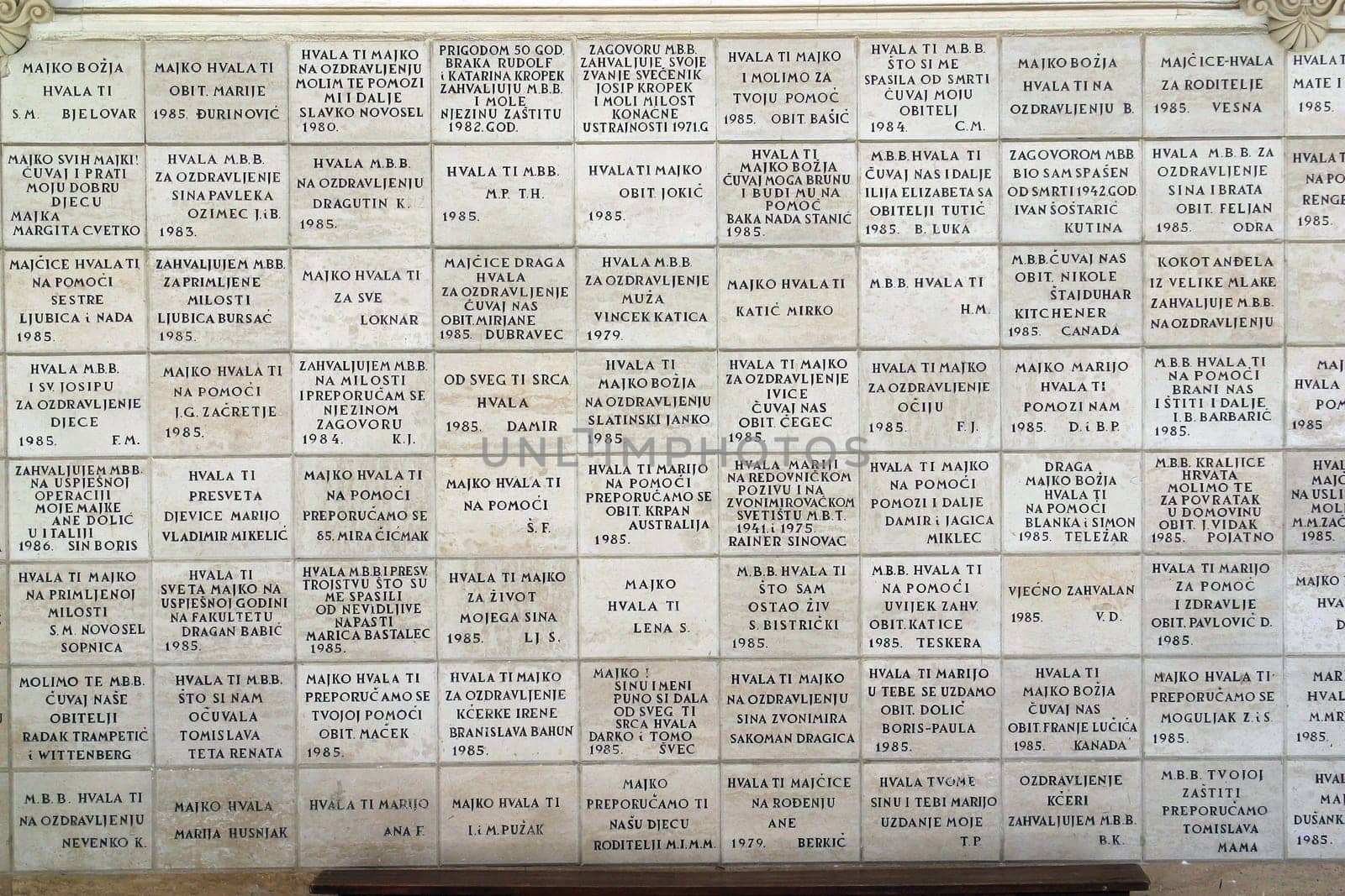 Votive tablets in Basilica Assumption of the Virgin Mary in Marija Bistrica, Croatia
