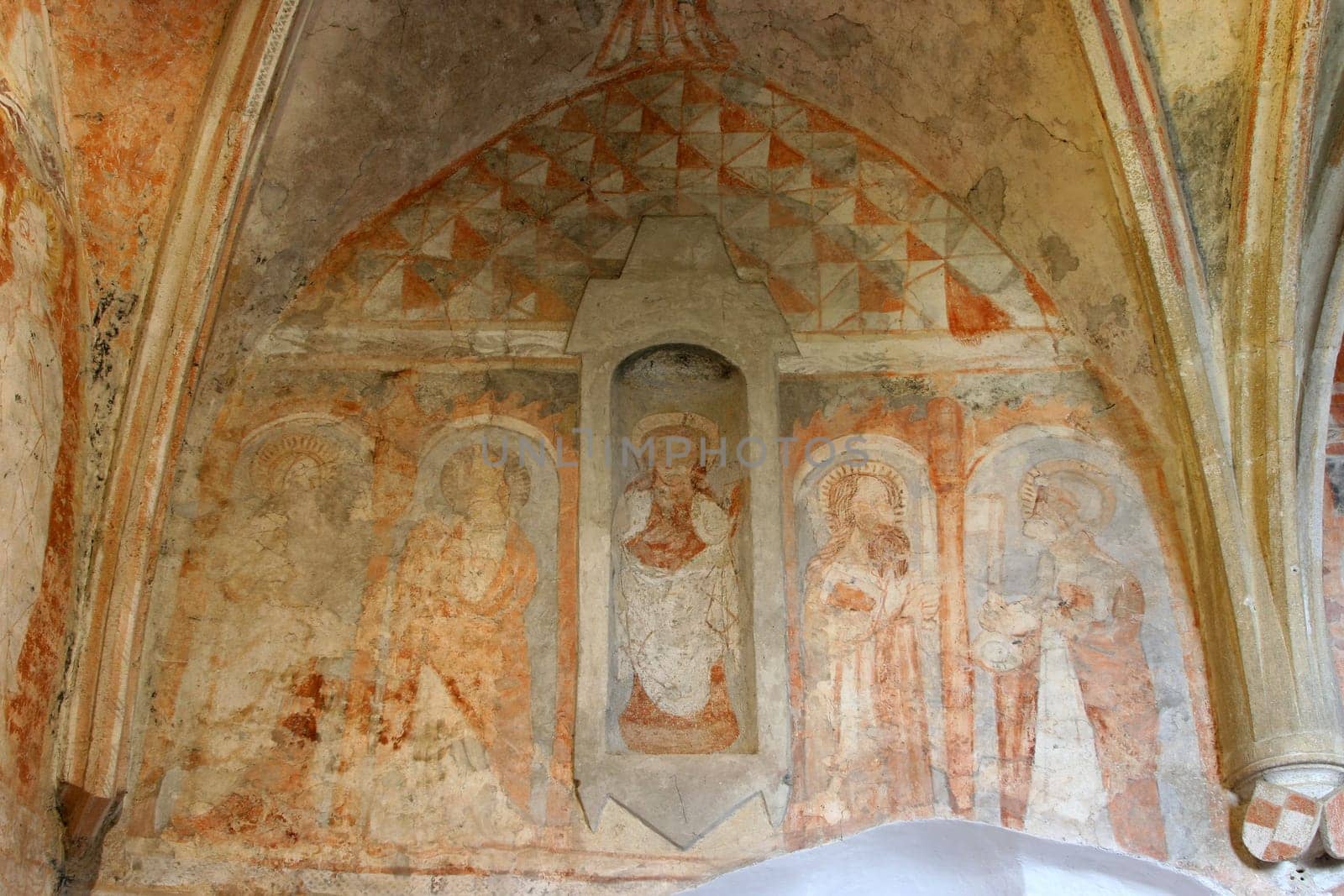 Old fresco in the church of St. Brice of Tours in Kalnik, Croatia
