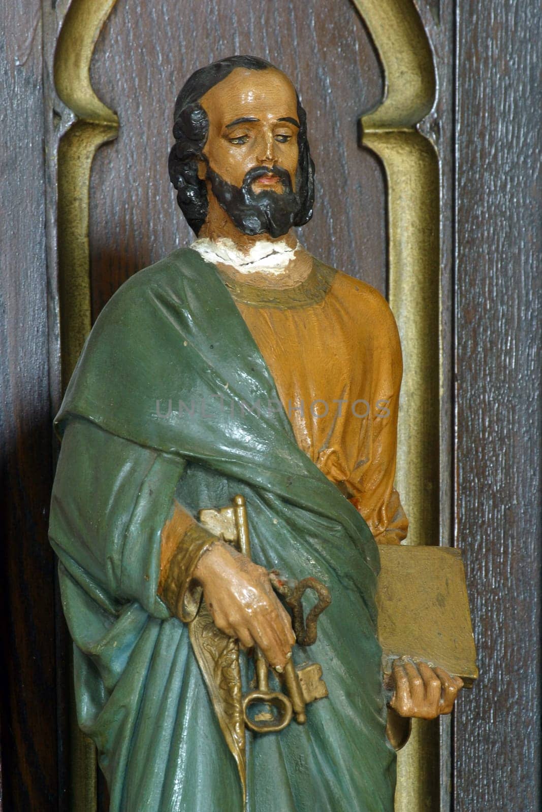 Saint Peter, statue on the altar of Saint Valentine in the Church of the Holy Trinity in Krapinske Toplice, Croatia
