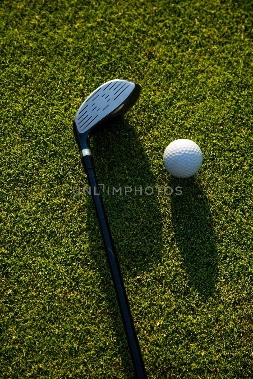 Golf player playing in a golf club on a beautiful sunset in the evening