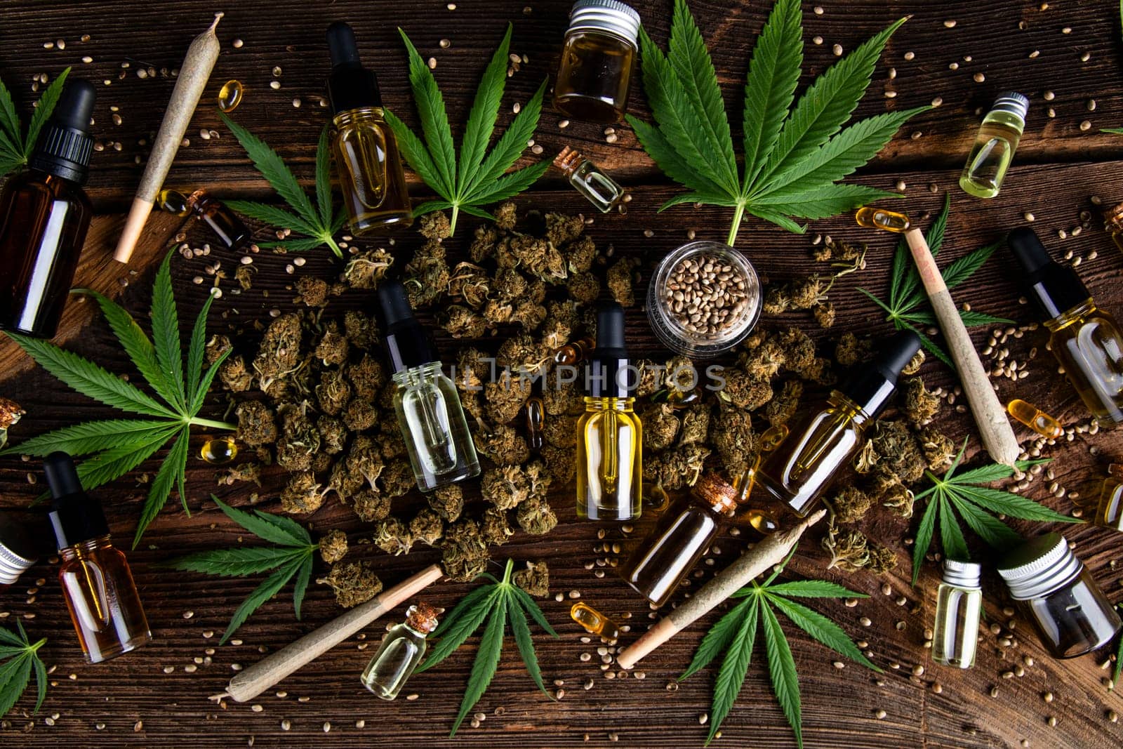 Blunt, Marijuana buds with cannabis leaves, cbd