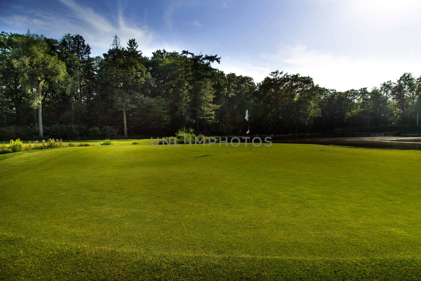 Golf course with green grass
