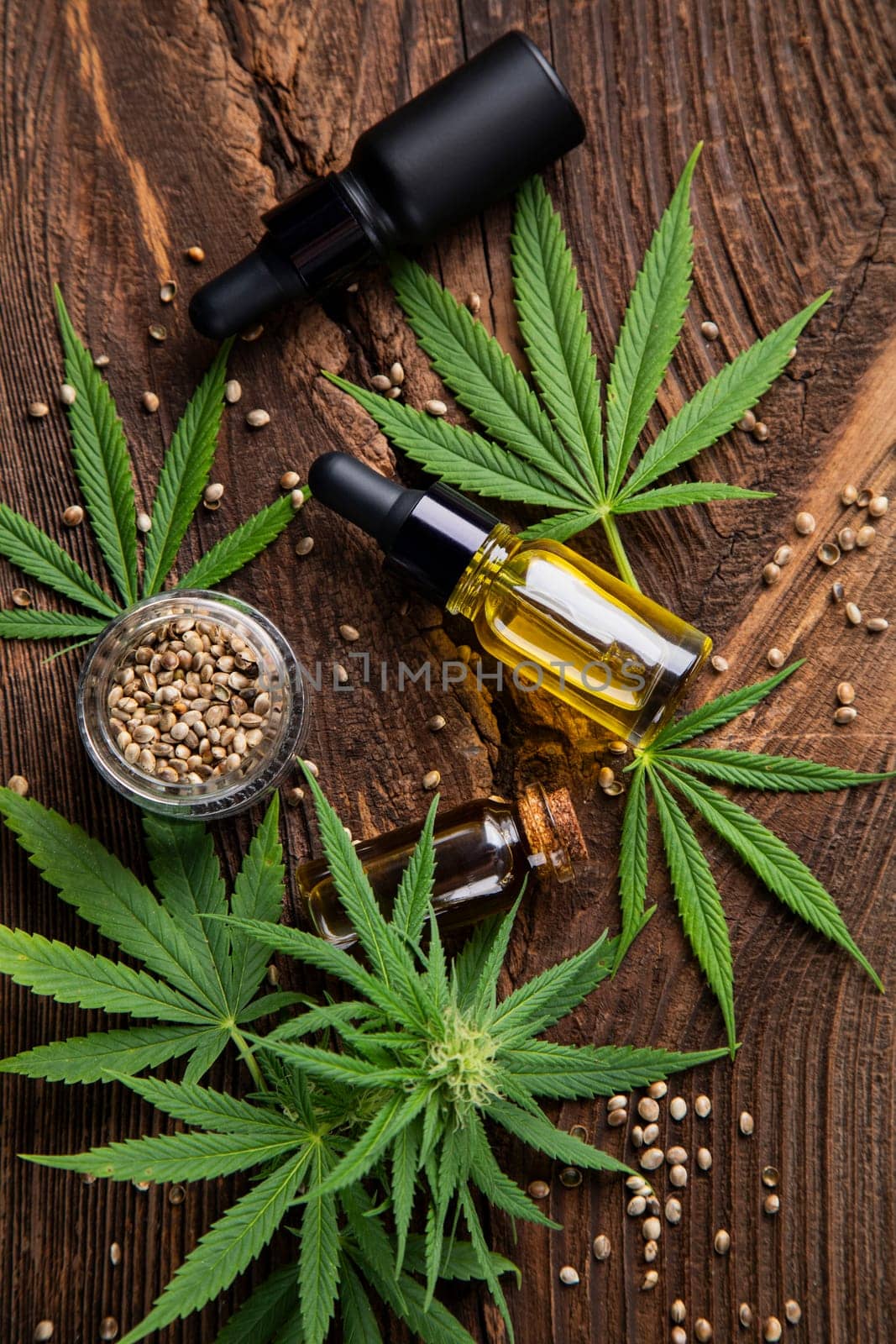 Cannabis leaves and cbd oil, Marijuana