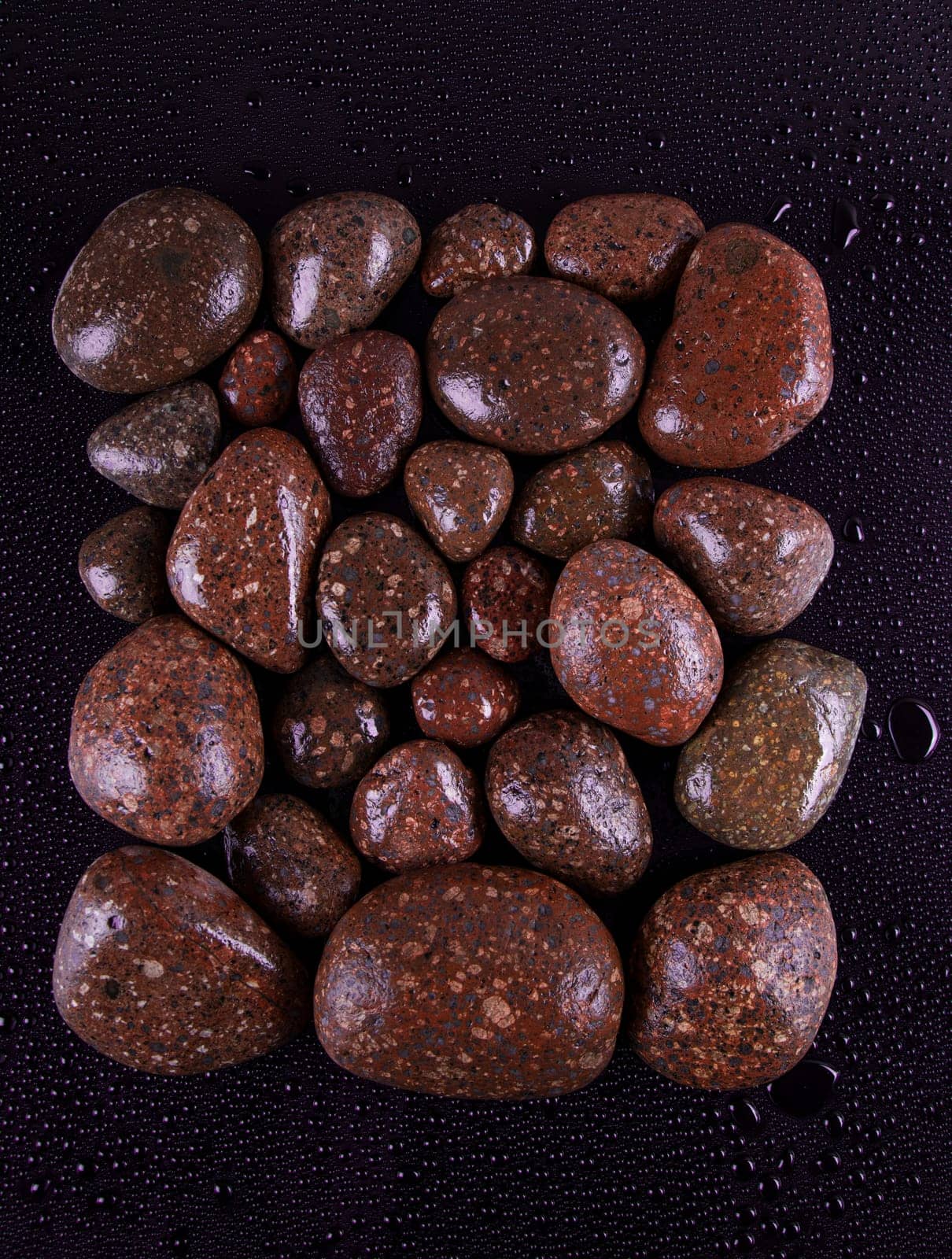 Wet black stones on a dark background