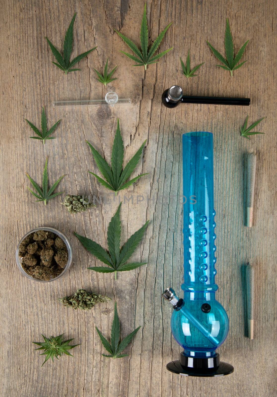 Medical marijuana, flat lay composition, Cbd, weed, cannabis buds