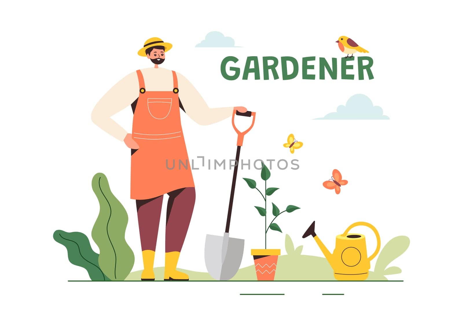 Gardener Vector Illustration with Garden Tools, Farming, and Growing Vegetables in a Botanical Summer Gardening Flat Style Cartoon Background