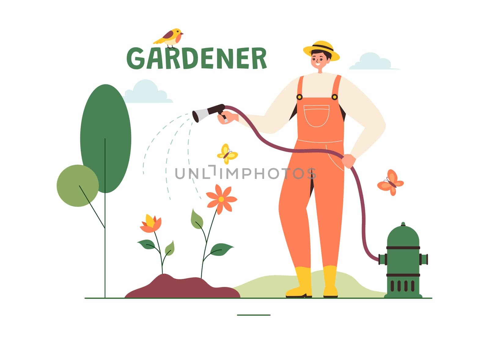 Gardener Vector Illustration with Garden Tools, Farming, and Growing Vegetables in a Botanical Summer Gardening Flat Style Cartoon Background