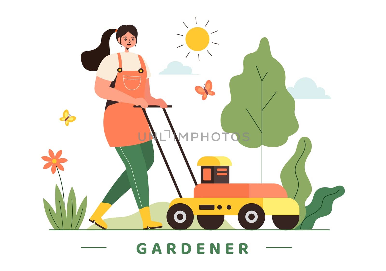 Gardener Vector Illustration with Garden Tools, Farming, and Growing Vegetables in a Botanical Summer Gardening Flat Style Cartoon Background