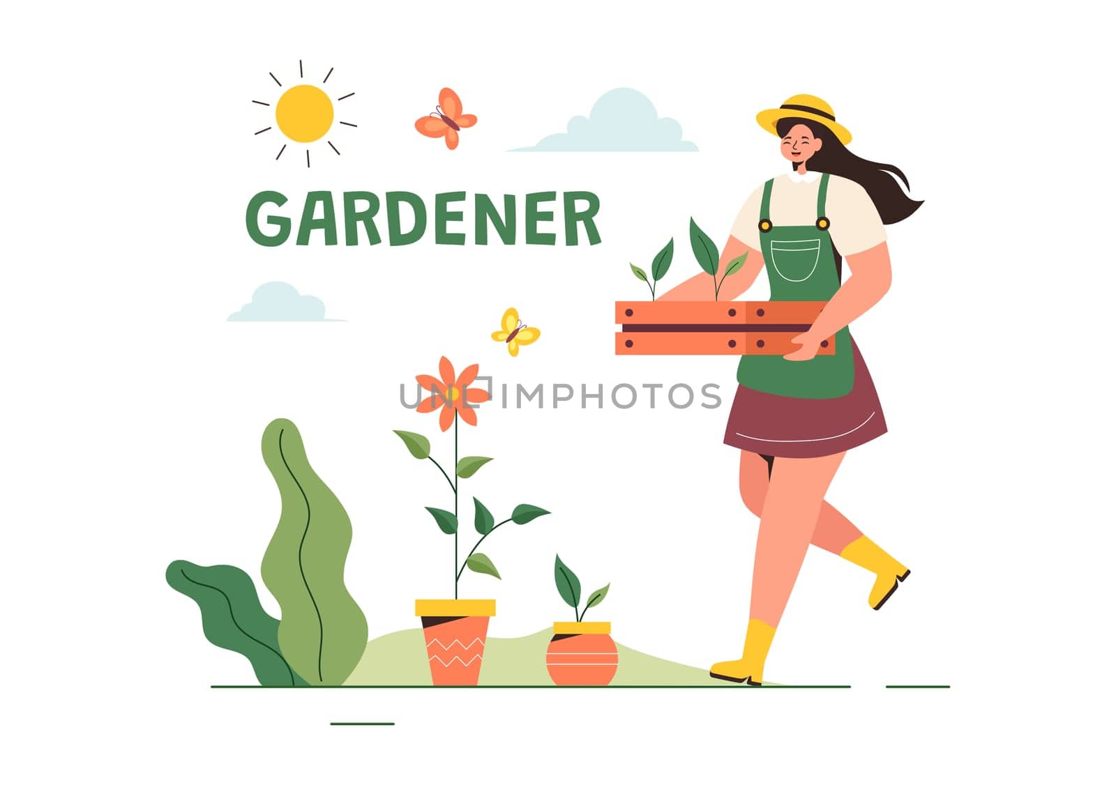 Gardener Vector Illustration with Garden Tools, Farming, and Growing Vegetables in a Botanical Summer Gardening Flat Style Cartoon Background
